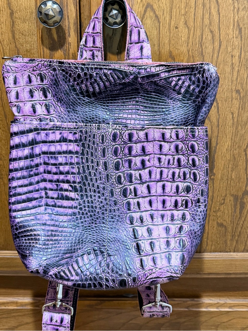 Women's Purple Croc-Embossed Backpack - Stylish Everyday Carry